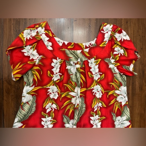 Aloha Mo’i Moi Dress Size Large Red Floral Mumu Roper Vintage Tropical Hawaiian - Picture 3 of 14